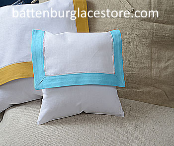 Envelope pillow. 8 inches. White with Aqua color border. - Click Image to Close